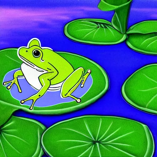 Image similar to !!! sticker!!! cute close - up of a frog in the water lilies, highly detailed, digital art, white outline,