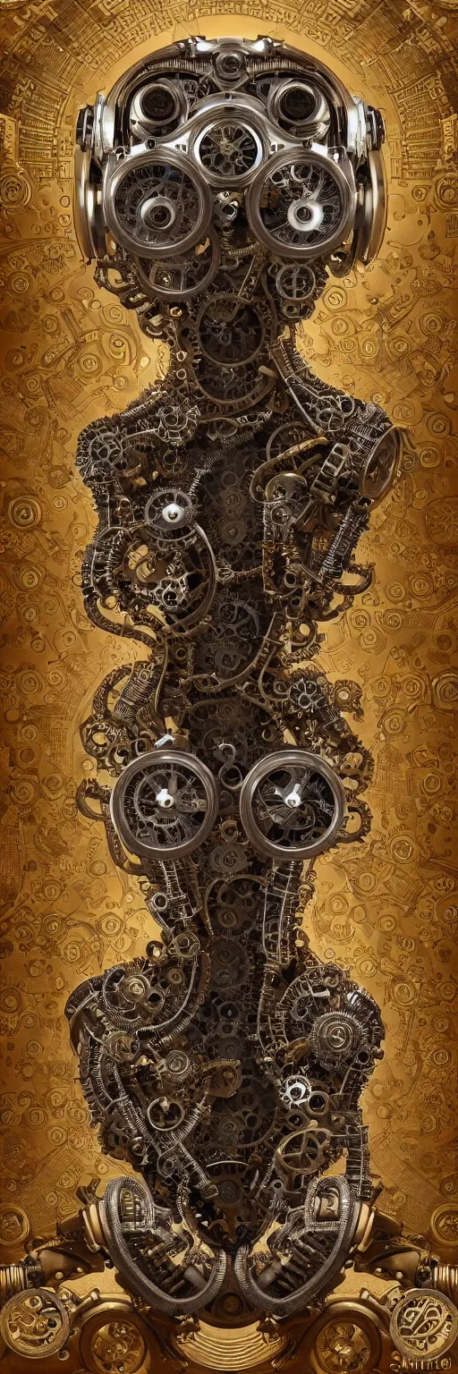 Prompt: seamless pattern of steampunk cybernetic biomechanical gandhi, symmetrical, front facing, 3 d model, very coherent symmetrical artwork, unreal engine realistic render, 8 k, micro detail, gold and steel intricate, elegant, highly detailed, digital painting, artstation, smooth, sharp focus, illustration, artgerm, tomasz alen kopera, wlop