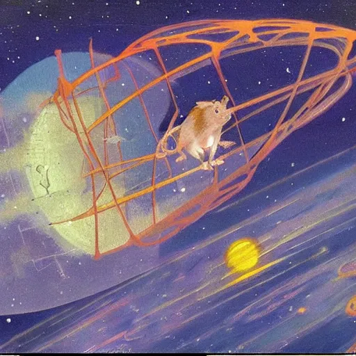 Prompt: Rat in the space, painting by Hiroshi Yoshida style