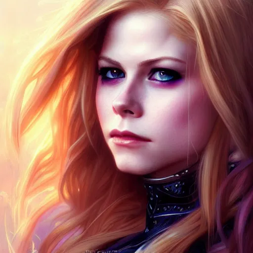 Image similar to beautiful Avril Lavigne as Super Girl, western, closeup, D&D, fantasy, intricate, elegant, highly detailed, digital painting, artstation, concept art, matte, sharp focus, illustration, art by Artgerm and Greg Rutkowski and Alphonse Mucha