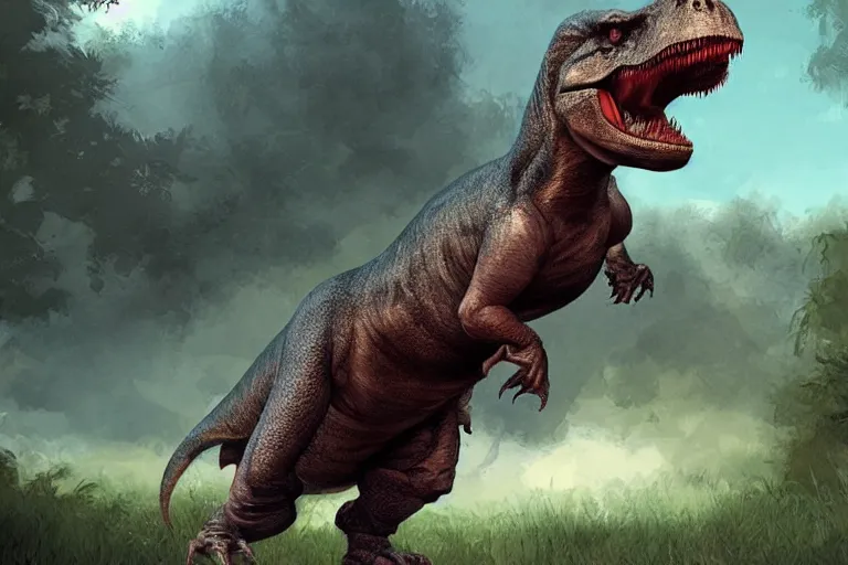 Prompt: t - rex, tyrannosaurus, featured on artstation