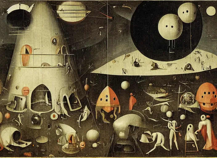 Prompt: moonbase by Hieronymus Bosch