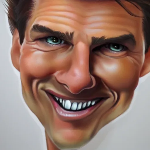 Image similar to caricature drawing of tom cruise smiling, exaggerated features, highly detailed, drawing by mahesh nambiar, sebastian kruger, archille superbi, carola rubio, artstation