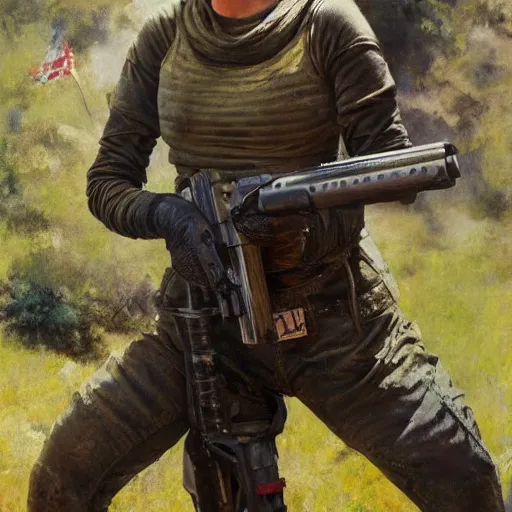 Prompt: ultra realistic portrait painting of charlize theron playing paintball, art by frank frazetta, 4 k, ultra realistic, highly detailed, epic lighting.