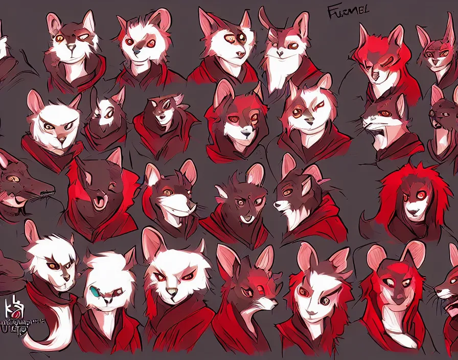 Image similar to furry - male - red - black - weasel - necromancer - fursona uhd ue 5 visual novel pc game expressions