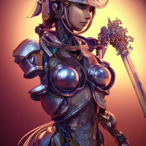 Image similar to studio portrait of lawful good colorful female holy mecha paladin absurdly beautiful, elegant, young sensual graceful woman, ultrafine hyperrealistic detailed face illustration by kim jung gi, irakli nadar, intricate linework, sharp focus, bright colors, matte, octopath traveler, final fantasy, unreal engine highly rendered, global illumination, radiant light, intricate environment