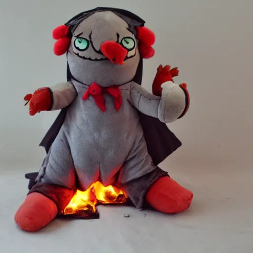 Image similar to cute fumo plush of the arson - loving fiendish trickster who often sets empty houses on fire, monster