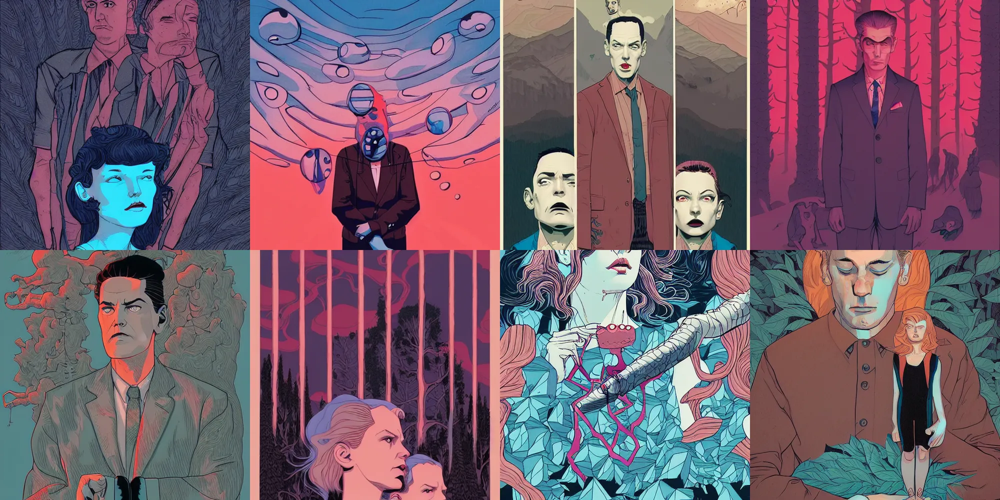 Prompt: Surreal Twin Peaks comic artwork by James Jean & Tomer Hanuka