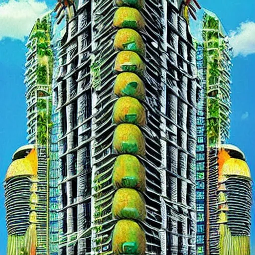 Prompt: a solar punk lush giant plants city, modern architecture by ricardo bofill, city of the jungle, geometry will draw the soul toward the truth and create the spirit of philosophy, galactic nebula, surrealist oil painting