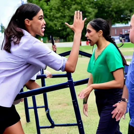 Image similar to Alexandria Ocasio-Cortez getting bullied on a playground by other members of congress