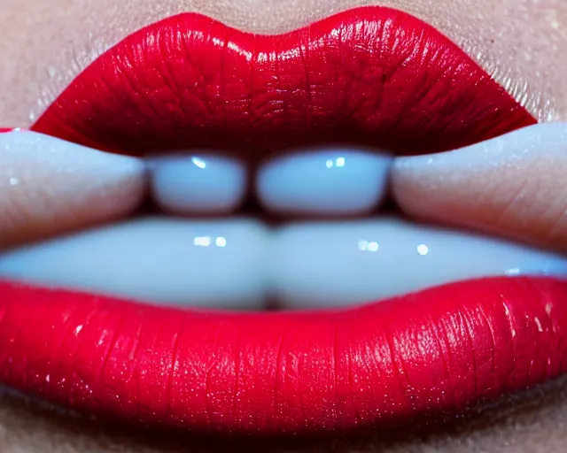 Image similar to big plump lips with red lipgloss reflecting