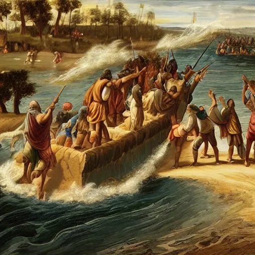 Image similar to Moses and the Israelites crossing the Sea