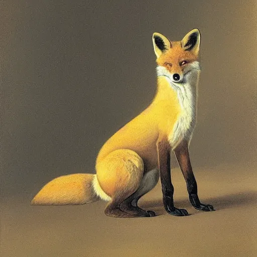 Image similar to A beautiful animal portrait of a fox in a pale yellow dress by Robert Cleminson and Carl Friedrich Deiker