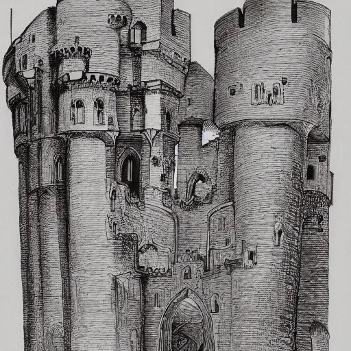 Prompt: drawing of a castle made of lace by albrecht durer