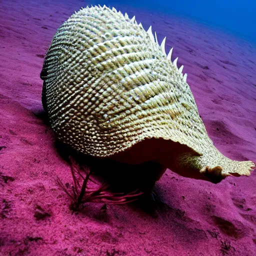 Prompt: and armadillo wearing a red hat underwater