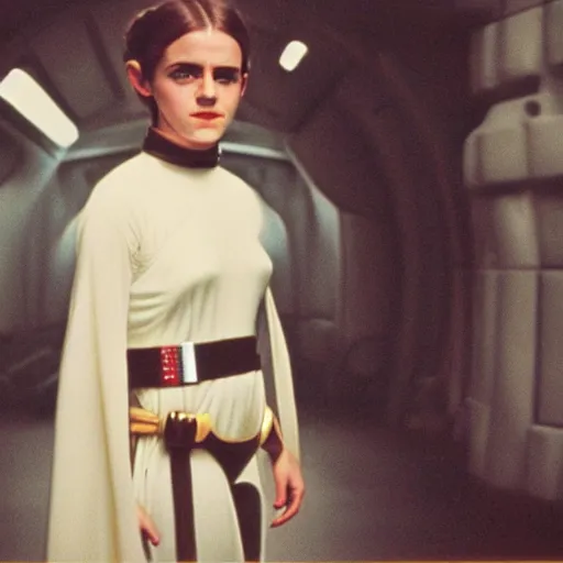 Image similar to film still of emma watson as princess leia in the 1 9 7 0 s, star wars, polaroid, photography, film, kodak