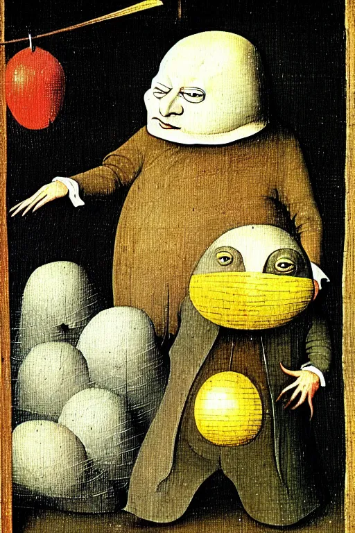 Image similar to hieronymus bosch painting of humpty dumpty