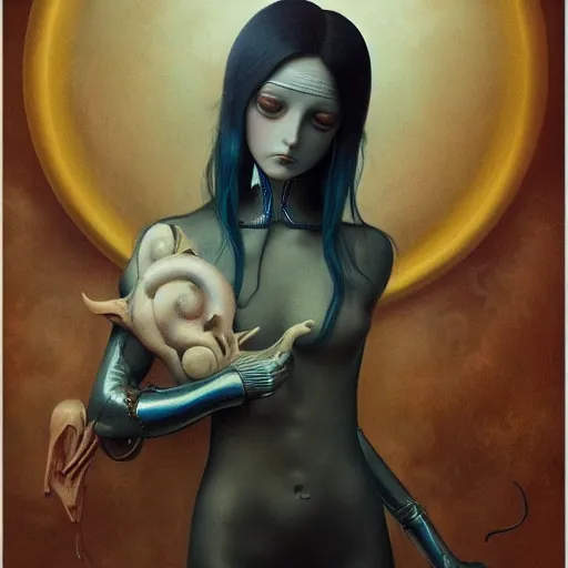 Prompt: ghibli tom bagshaw, curiosities carnival, anime soft paint of a single beautiful female full very tight long metallic suit ornate face, gynoid body, accurate features, focus, very intricate ultrafine details, award winning masterpiece