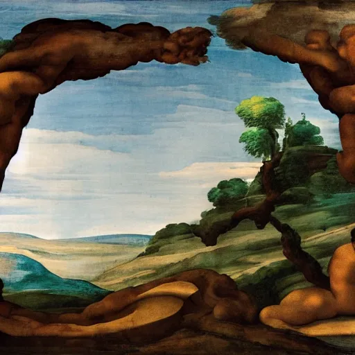 Prompt: Landscape, by Michelangelo.