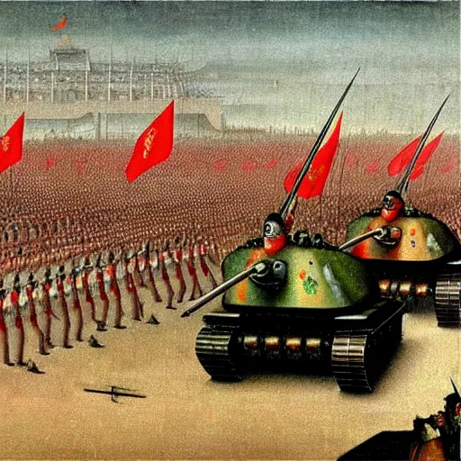 Prompt: tiananmen square tank man painted by hieronymus bosch, high quality, high resolution