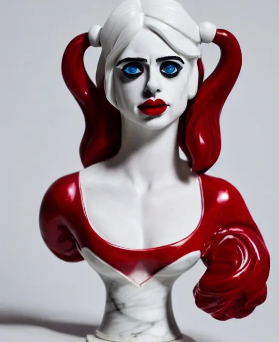 Image similar to a white modern marble and ruby sculptural bust of krysten ritter as harley quinn, delicate, intricate, smooth, beautiful, by charles van der stappen