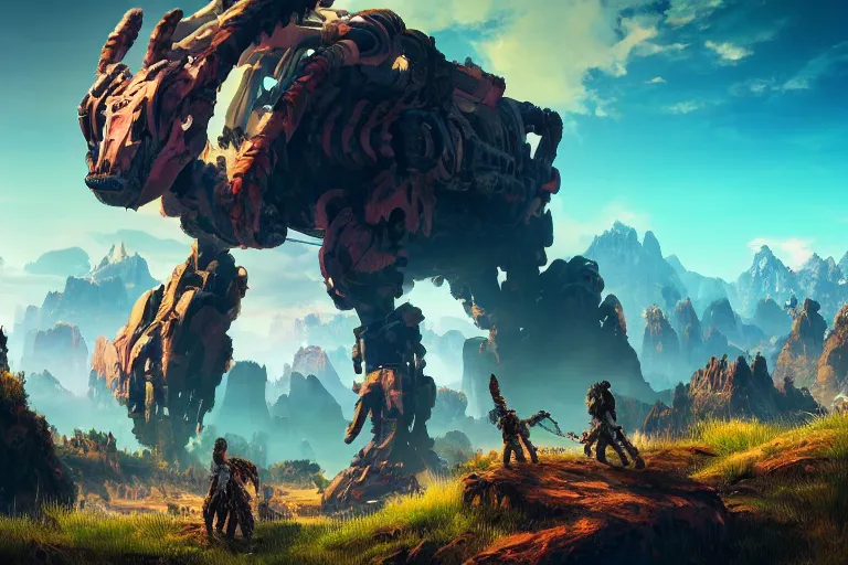 Image similar to tremortusk machine creature robot of horizon forbidden west horizon zero dawn radiating a glowing aura global illumination ray tracing hdr fanart arstation by ian pesty and alena aenami artworks in 4 k