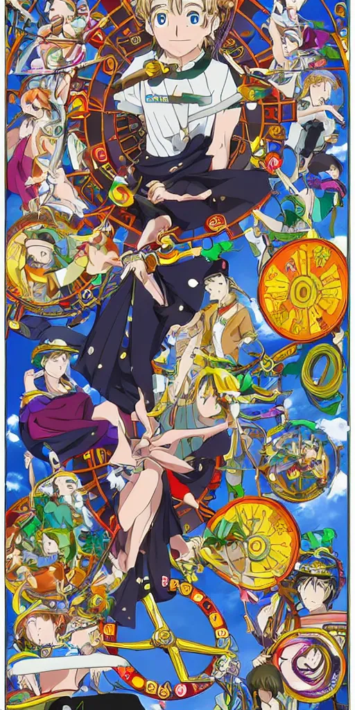 Image similar to Wheel of Fortune tarot card anime style