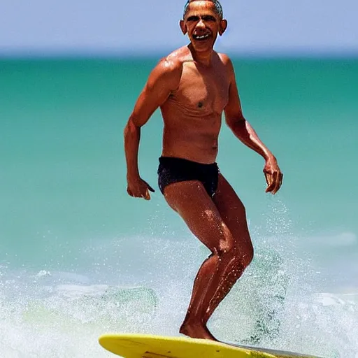 Image similar to obama surfing in rough surf holding a margarita, sharp focus, intricate details, highly detailed, realistic vacation photograph