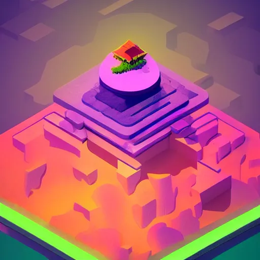 Image similar to isometric floating island on neon background, isometric invironment, 3d art, isometric art, high detail, artstation, concept art, behance, ray tracing, smooth, sharp focus, ethereal lighting