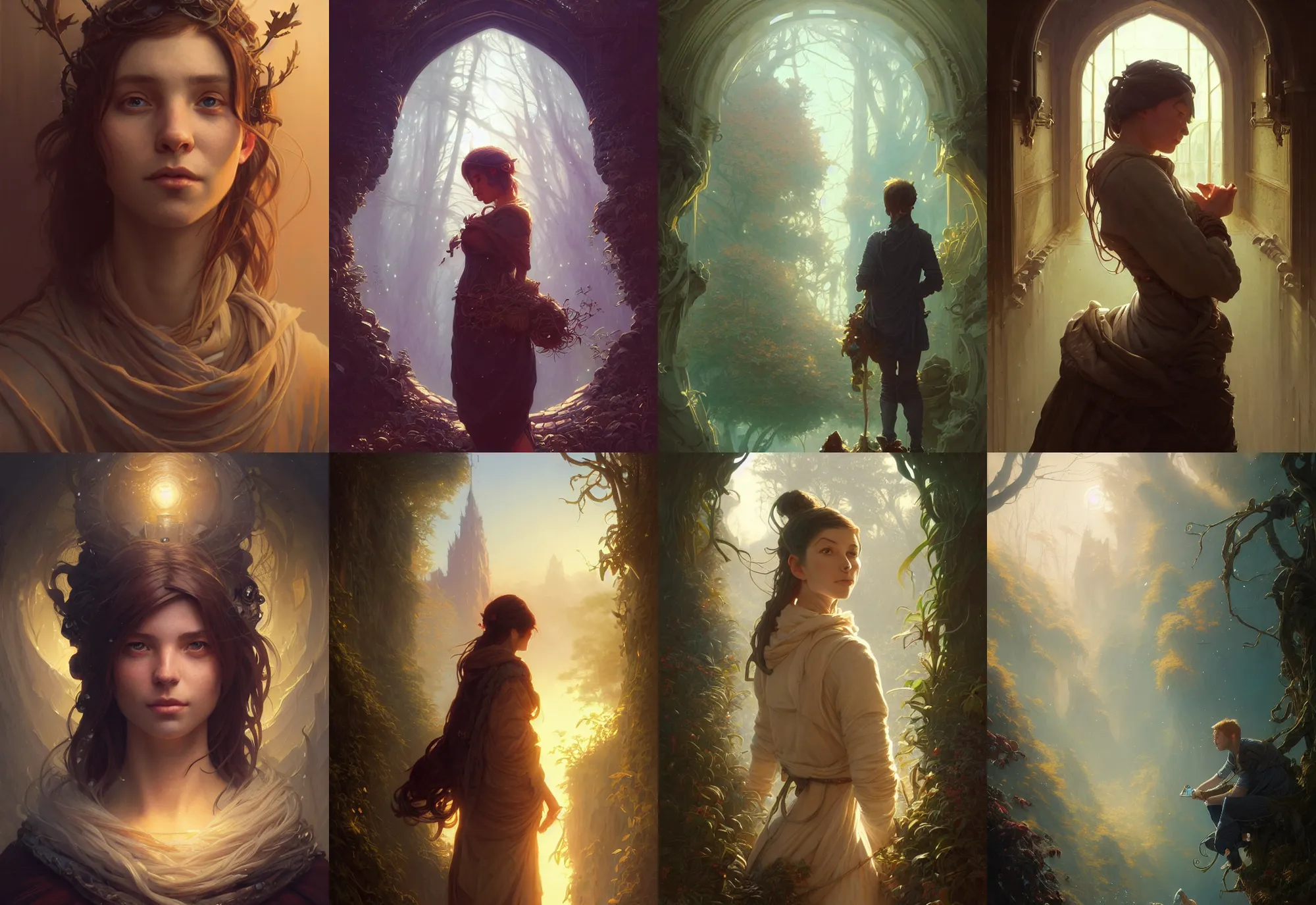 Image similar to highly detailed portrait of a potrait in a potrait, stephen bliss, unreal engine, fantasy art by greg rutkowski, loish, rhads, ferdinand knab, makoto shinkai and lois van baarle, ilya kuvshinov, rossdraws, tom bagshaw, alphonse mucha, global illumination, radiant light, detailed and intricate environment