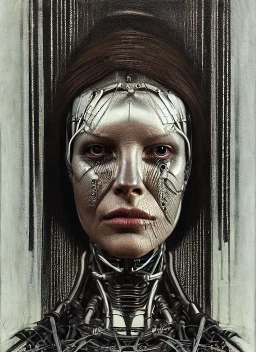 Image similar to a female cyborg profile face, by h. r. giger, by ismail inceoglu, by kiki smith, glamor shot, ambrotype, closeup, f / 2. 8, low contrast, 1 6 k, rim lighting, cinematic lighting, insanely detailed and intricate, hypermaximalist, elegant, ornate, hyper realistic, super detailed