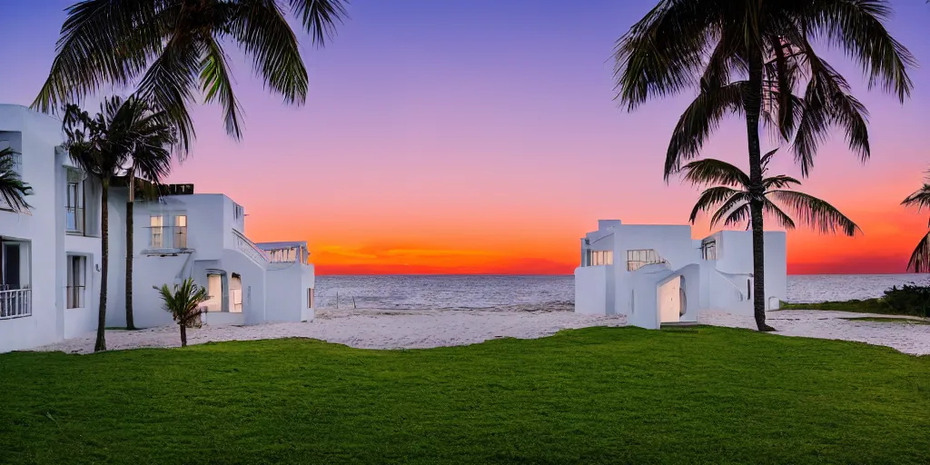 Image similar to house with white walls near the beach, sunset