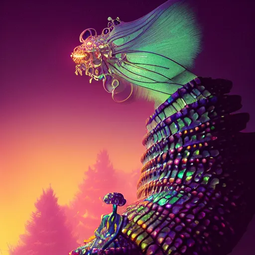 Image similar to candy iridescent creature in candyland, backlit, warm tones, bioluminescent : by michal karcz, daniel merriam, victo ngai and guillermo del toro : ornate, dynamic, particulate, intricate, elegant, highly detailed, centered, artstation, smooth, sharp focus, octane render