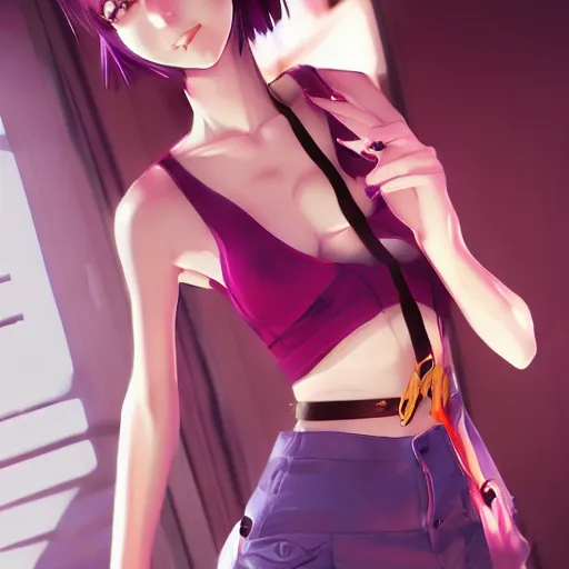 Prompt: faye valentine as in madoka magica, by wlop, ilya kuvshinov, range murata, stark colours, detailed face, realistic shaded perfect face, fine details, realistic shaded lighting, fabulous, detailed lashes