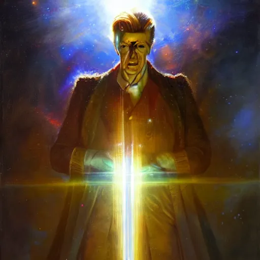 Image similar to david bowie as doctor who, radiant light, caustics, heroic, bright iridescent light, by gaston bussiere, bayard wu, greg rutkowski, maxim verehin