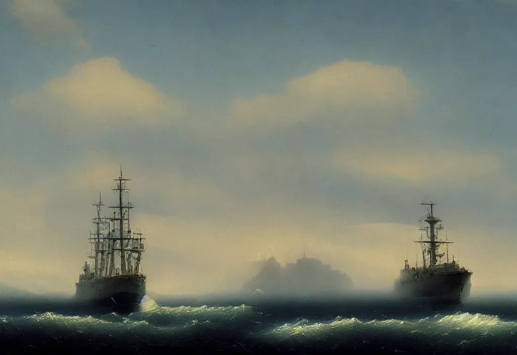 Prompt: us navy ship close up by ivan aivazovsky