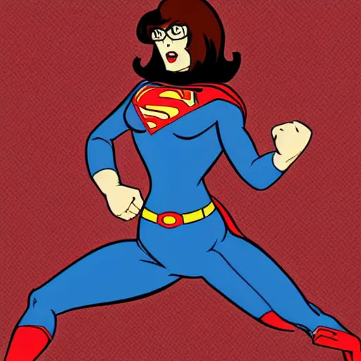 Image similar to Velma from Scooby-doo uppercuts Superman