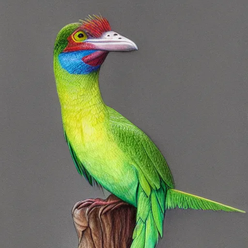 Prompt: a full body realistic coloured pencil drawing of a quetzal, realistic graphite, highly detailed, artstation, fine art, white background, by marcello barenghi