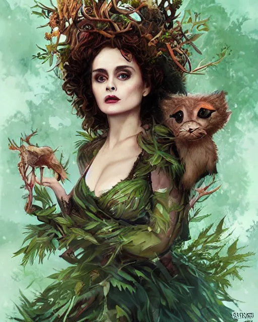 Prompt: helena bonham carter as the queen of the forest, by Fernanda Suarez and ross tran