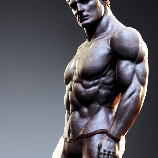 Image similar to henry cavill as as a baroque marble statue, hyper realistic, unreal render engine, studio shot, dynamic light, gallery