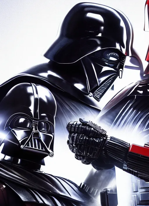 Prompt: Film poster the Darth Vader VS Robocop , faces look at each other, detailed and realistic, 4k, filmic render