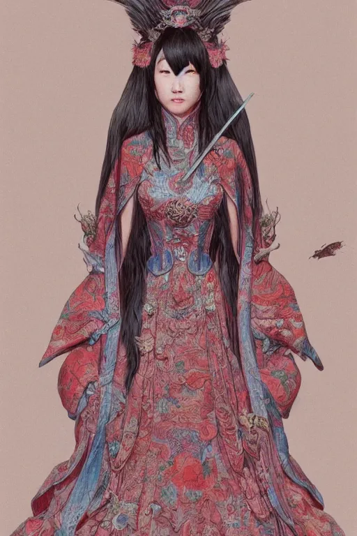 Prompt: a chinese princess in a dress with long hairs, art by James Jean and Wayne Barlowe, high detail, cinematic, cgsociety 8k