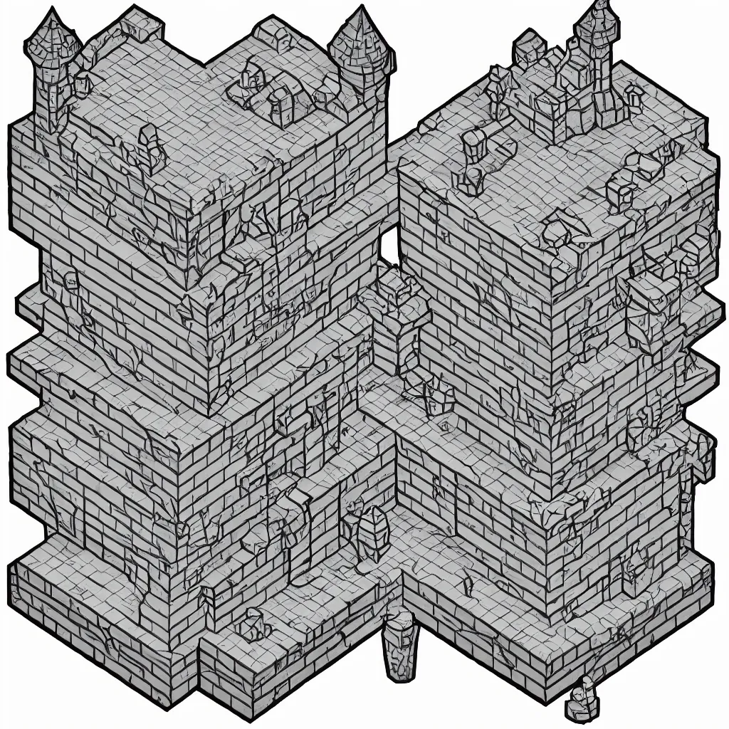 Prompt: isometric - wizard - tower - tile - lineart. png