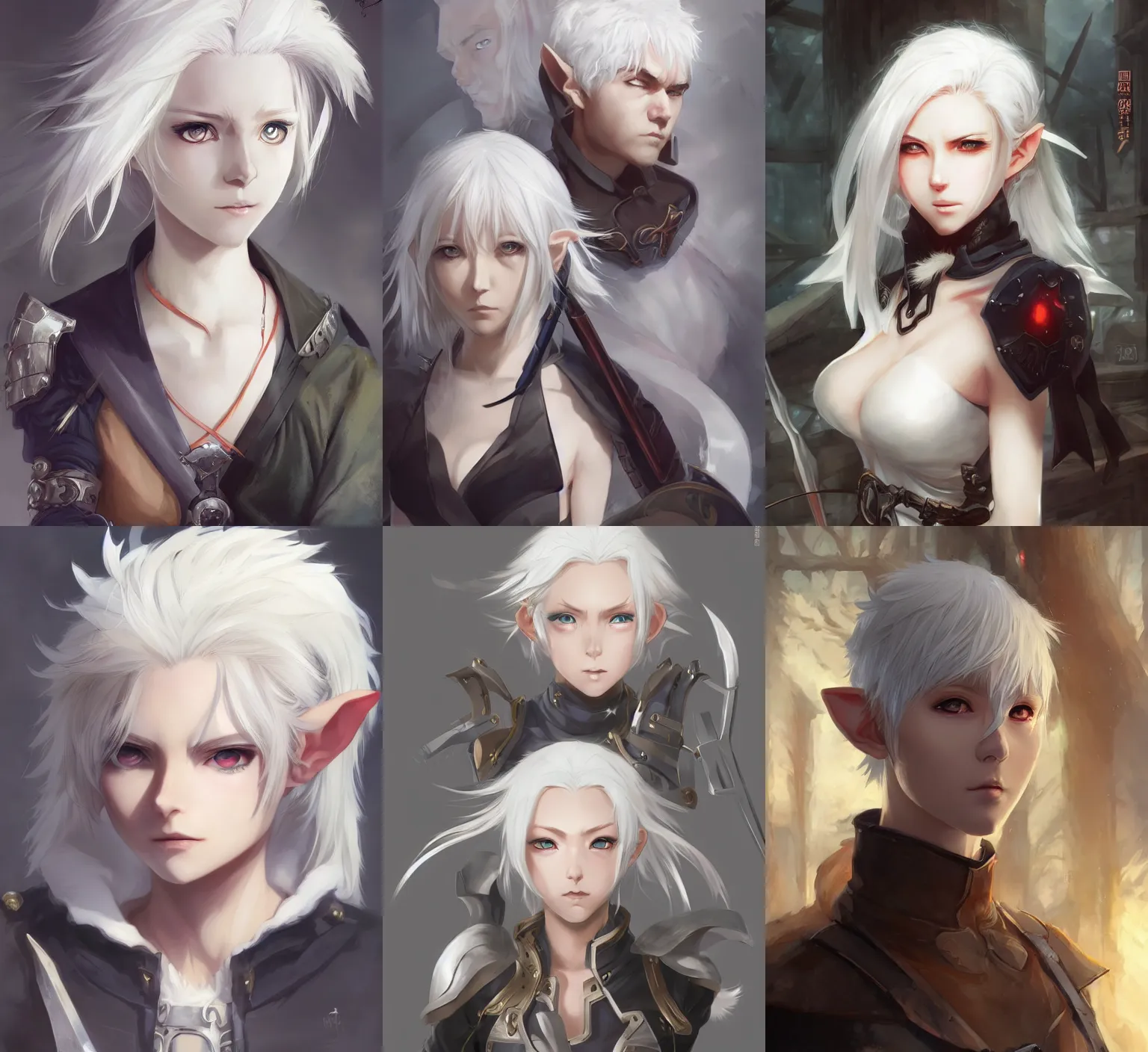 Prompt: An anime portrait of a white-haired short-haired big-eyed round-faced elf assassin , by Stanley Artgerm Lau, WLOP, Rossdraws, James Jean, Andrei Riabovitchev, Marc Simonetti, and Sakimichan, tranding on artstation