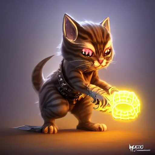 Image similar to super cute fantasy cat warrior 3D concept art by gediminas Pranckevicius and todd mcfarlane, anthropomorphic, glowing effect, ornate, dynamic, centered, sharp focus, beautiful detailed, face very realistic, Game Art!!, hyper detailed, no background, cartoon, cinematic, raytrace, Trend on artstation, C4D
