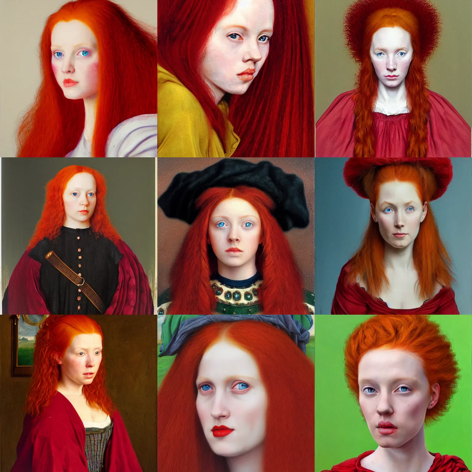 Prompt: red hair irish princess, hyperrealism, concept art, jan van eyck