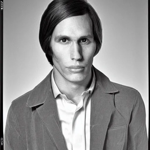 Image similar to A photograph portrait of Jerma985 with short-medium length hair a combover wearing early 1970s menswear in the early 1970s, taken in the early 1970s, grainy, taken on a 1970s Polaroid Camera, realistic, hyperrealistic, very realistic, highly detailed, very detailed, extremely detailed, detailed, digital art, trending on artstation, colorized photo