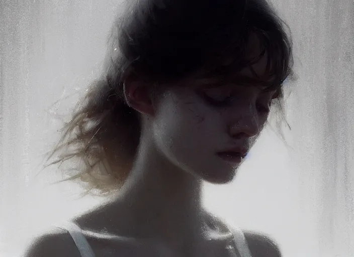 Prompt: close up picture of a white dress girl, hard breathing, messy hair, beautiful and aesthetic and attractive and detailed face, specular reflection, occlusion shadow, intricate, bokeh, masterpiece, by ilya kuvshinov and jeremy lipking and quentin mabille