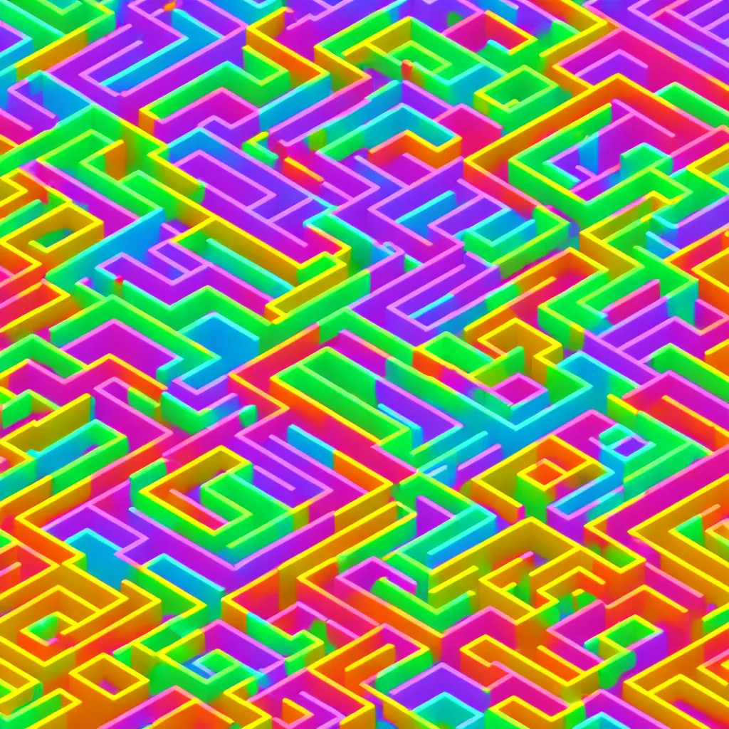 Image similar to wimmelbilder maze made of retro neon arcade landscape, isometric, octane render, unreal engine