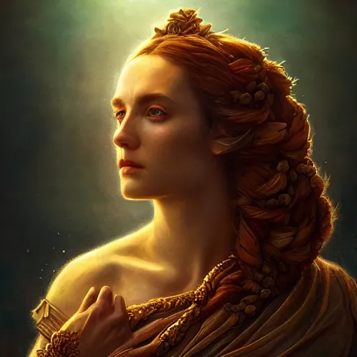 Image similar to majestic gracious regal deity persephone portrait, ancient greece, atmospheric lighting, painted, intricate, volumetric lighting, beautiful, rich deep colours masterpiece, golden hour, sharp focus, ultra detailed, by leesha hannigan, ross tran, thierry doizon, kai carpenter, ignacio fernandez rios